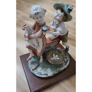 G Armani Figurine Children & Chickens Giuseppe Armani RETIRED Collection 11"Tall